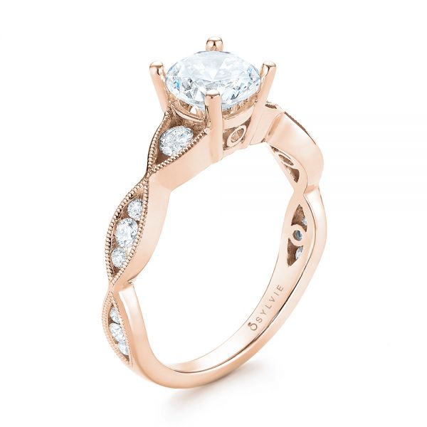 14k Rose Gold 14k Rose Gold Three-stone Diamond Engagement Ring - Three-Quarter View -  103064