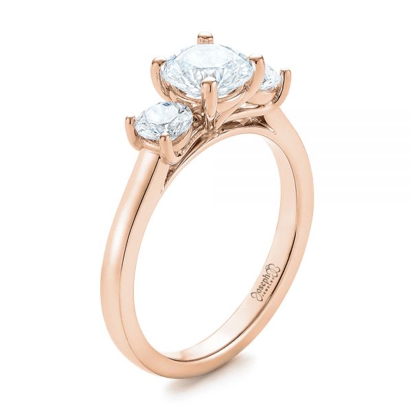 18k Rose Gold 18k Rose Gold Three-stone Diamond Engagement Ring - Three-Quarter View -  103898