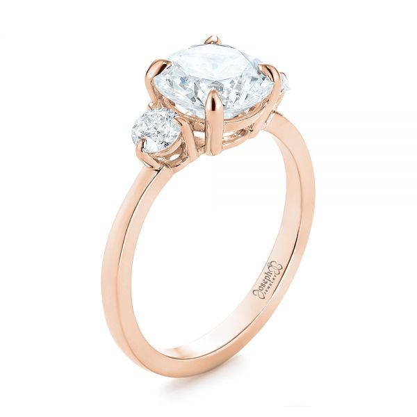 18k Rose Gold 18k Rose Gold Three-stone Diamond Engagement Ring - Three-Quarter View -  104169