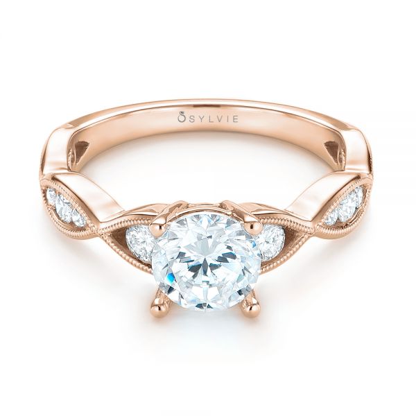 18k Rose Gold 18k Rose Gold Three-stone Diamond Engagement Ring - Flat View -  103064