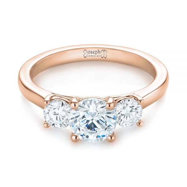 18k Rose Gold 18k Rose Gold Three-stone Diamond Engagement Ring - Flat View -  103898