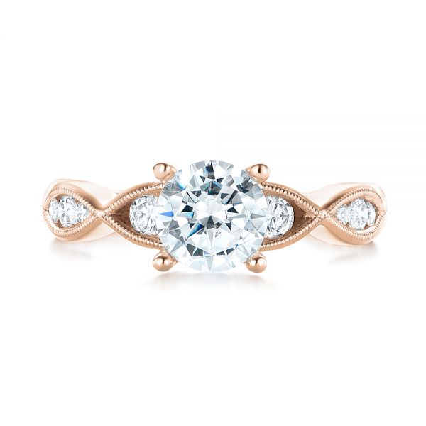 18k Rose Gold 18k Rose Gold Three-stone Diamond Engagement Ring - Top View -  103064