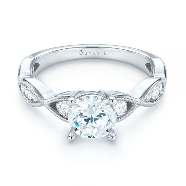18k White Gold Three-stone Diamond Engagement Ring - Flat View -  103064