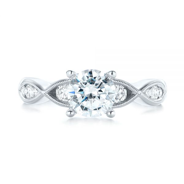 18k White Gold Three-stone Diamond Engagement Ring - Top View -  103064