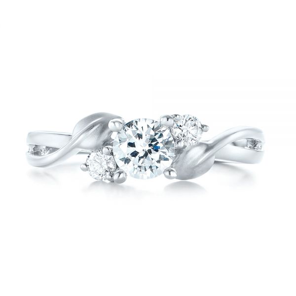 18k White Gold Three-stone Diamond Engagement Ring - Top View -  103100