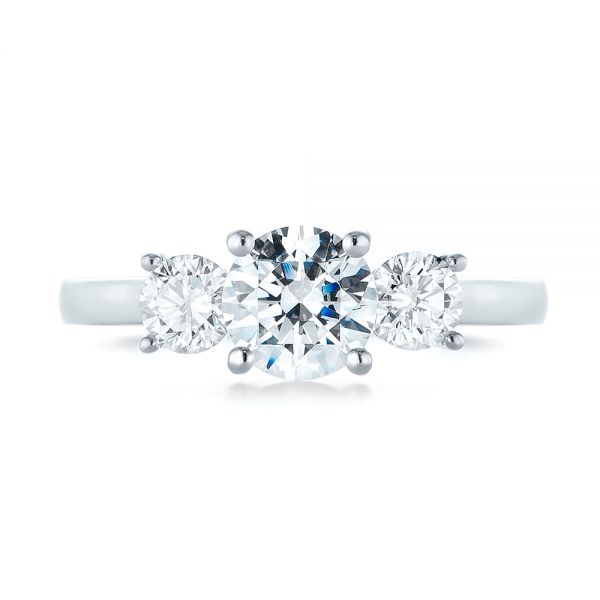 18k White Gold Three-stone Diamond Engagement Ring - Top View -  103898