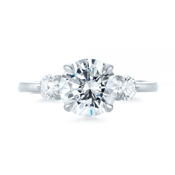 18k White Gold Three-stone Diamond Engagement Ring - Top View -  104169