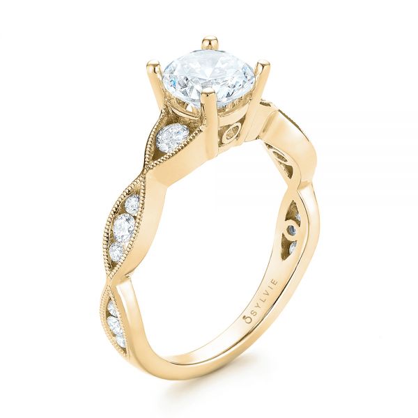 18k Yellow Gold 18k Yellow Gold Three-stone Diamond Engagement Ring - Three-Quarter View -  103064