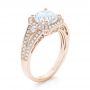 18k Rose Gold 18k Rose Gold Three-stone Halo Diamond Engagement Ring - Three-Quarter View -  103051 - Thumbnail