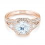 14k Rose Gold 14k Rose Gold Three-stone Halo Diamond Engagement Ring - Flat View -  103051 - Thumbnail