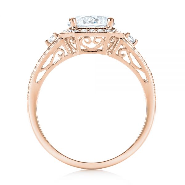 18k Rose Gold 18k Rose Gold Three-stone Halo Diamond Engagement Ring - Front View -  103051