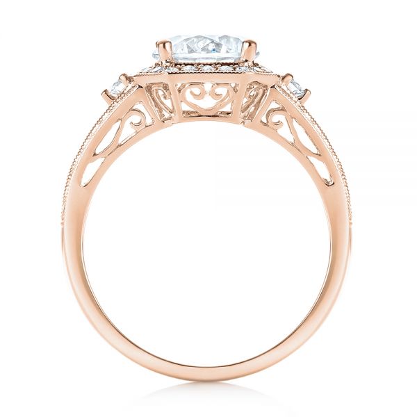 18k Rose Gold 18k Rose Gold Three-stone Halo Diamond Engagement Ring - Front View - 103051