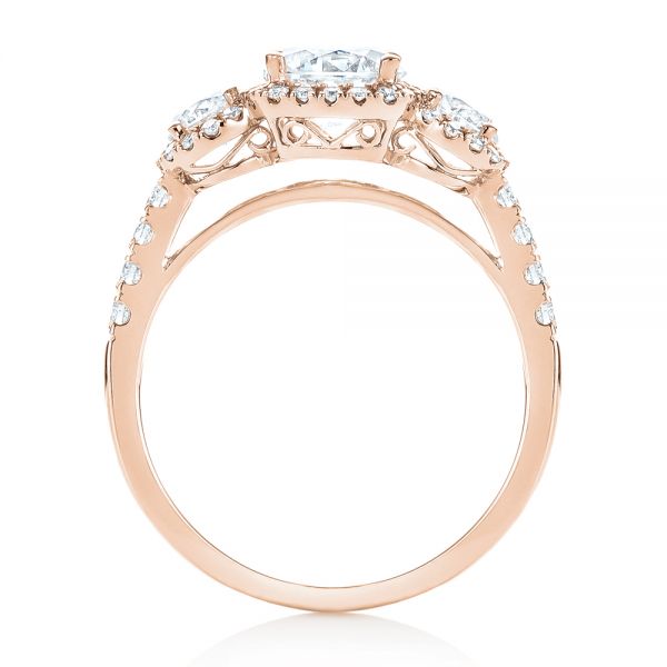 18k Rose Gold 18k Rose Gold Three-stone Halo Diamond Engagement Ring - Front View -  103094