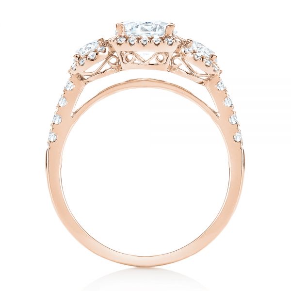 14k Rose Gold 14k Rose Gold Three-stone Halo Diamond Engagement Ring - Front View - 103094