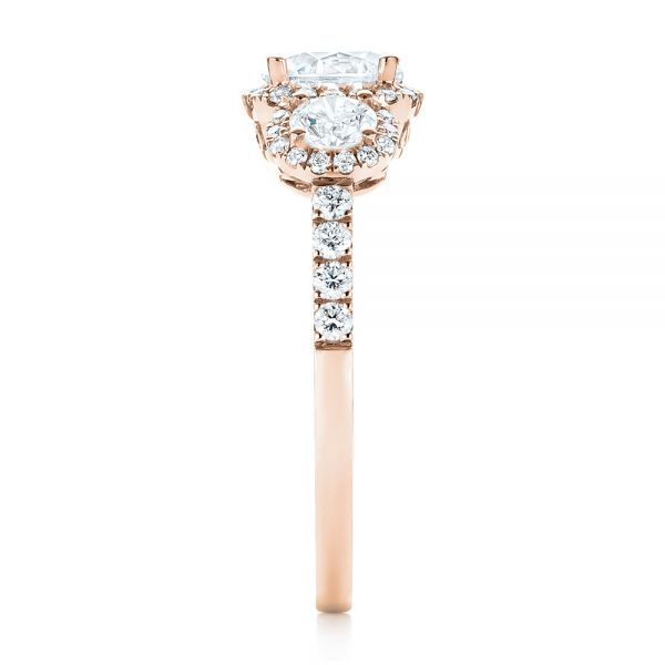 14k Rose Gold 14k Rose Gold Three-stone Halo Diamond Engagement Ring - Side View - 103094