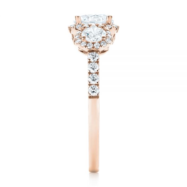 14k Rose Gold 14k Rose Gold Three-stone Halo Diamond Engagement Ring - Side View -  103094