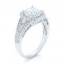 18k White Gold Three-stone Halo Diamond Engagement Ring - Three-Quarter View -  103051 - Thumbnail