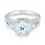 18k White Gold Three-stone Halo Diamond Engagement Ring - Flat View -  103051 - Thumbnail