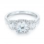 18k White Gold Three-stone Halo Diamond Engagement Ring - Flat View -  103094 - Thumbnail