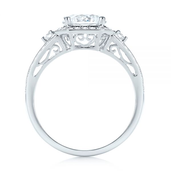 18k White Gold Three-stone Halo Diamond Engagement Ring - Front View -  103051