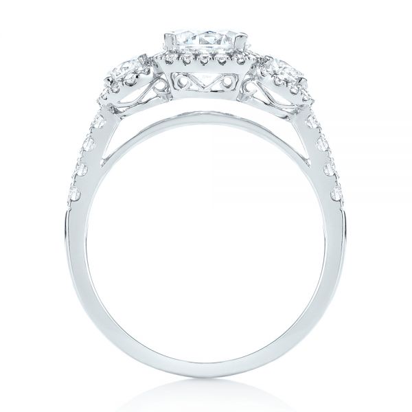 14k White Gold 14k White Gold Three-stone Halo Diamond Engagement Ring - Front View -  103094