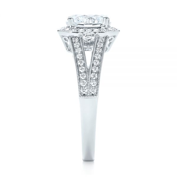 14k White Gold 14k White Gold Three-stone Halo Diamond Engagement Ring - Side View -  103051