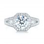 14k White Gold 14k White Gold Three-stone Halo Diamond Engagement Ring - Top View -  103051 - Thumbnail