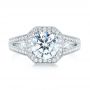 18k White Gold Three-stone Halo Diamond Engagement Ring - Top View -  103051 - Thumbnail