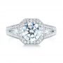 18k White Gold Three-stone Halo Diamond Engagement Ring - Top View -  103051 - Thumbnail