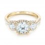 14k Yellow Gold 14k Yellow Gold Three-stone Halo Diamond Engagement Ring - Flat View -  103094 - Thumbnail
