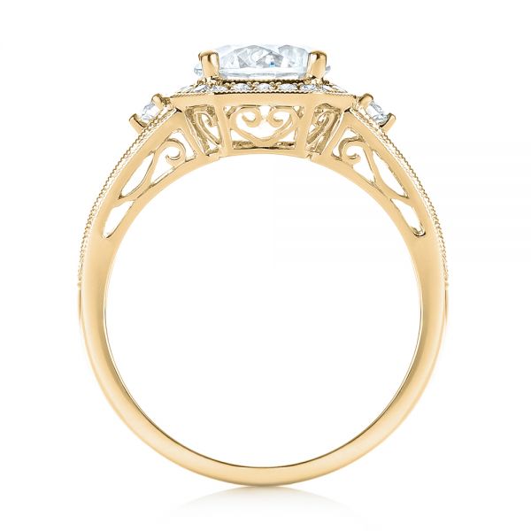 18k Yellow Gold 18k Yellow Gold Three-stone Halo Diamond Engagement Ring - Front View -  103051