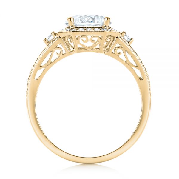 18k Yellow Gold 18k Yellow Gold Three-stone Halo Diamond Engagement Ring - Front View - 103051