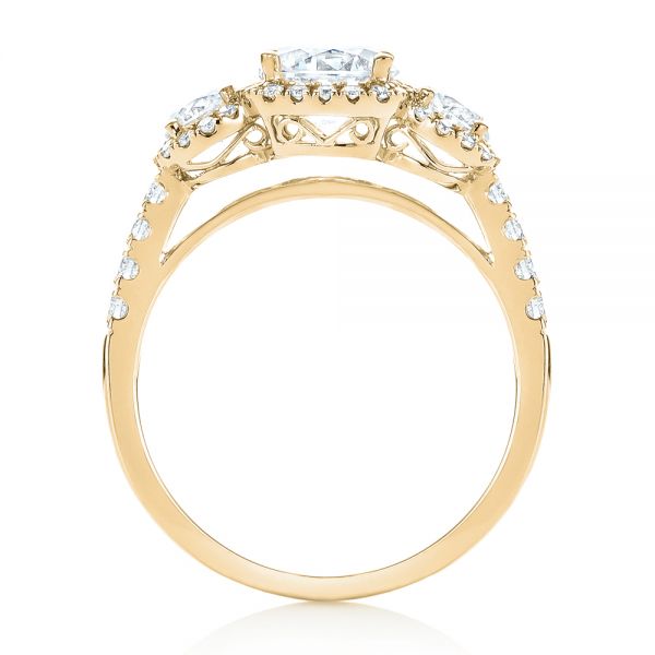 18k Yellow Gold 18k Yellow Gold Three-stone Halo Diamond Engagement Ring - Front View -  103094