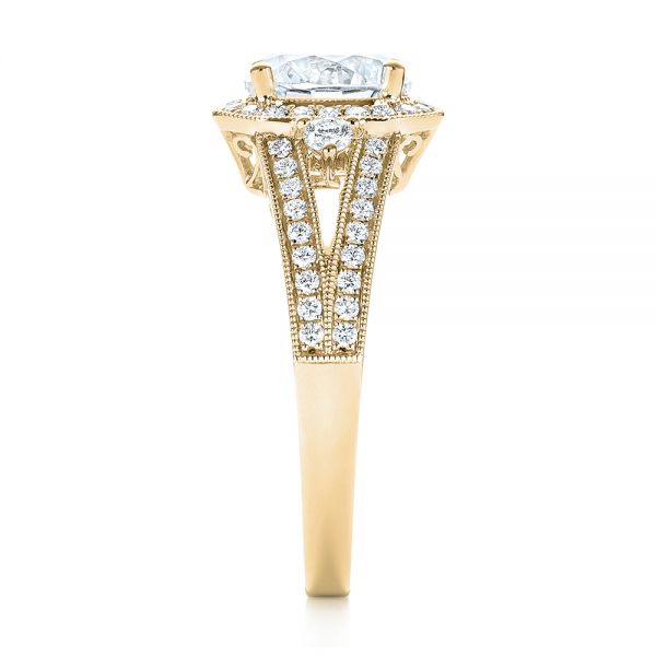 18k Yellow Gold 18k Yellow Gold Three-stone Halo Diamond Engagement Ring - Side View -  103051