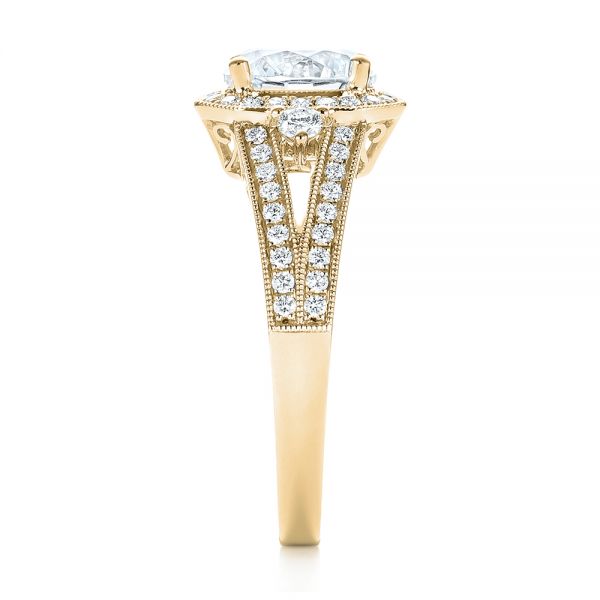 18k Yellow Gold 18k Yellow Gold Three-stone Halo Diamond Engagement Ring - Side View - 103051