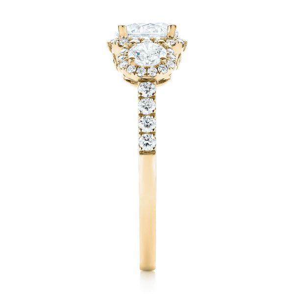 18k Yellow Gold 18k Yellow Gold Three-stone Halo Diamond Engagement Ring - Side View - 103094