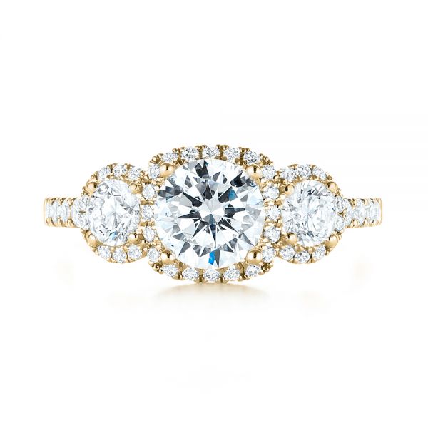 18k Yellow Gold 18k Yellow Gold Three-stone Halo Diamond Engagement Ring - Top View -  103094