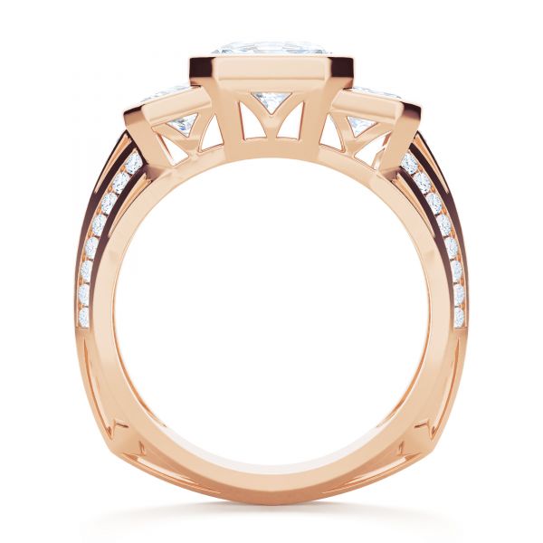 18k Rose Gold 18k Rose Gold Three-stone Radiant Channel Set Engagement Ring - Front View - 107384