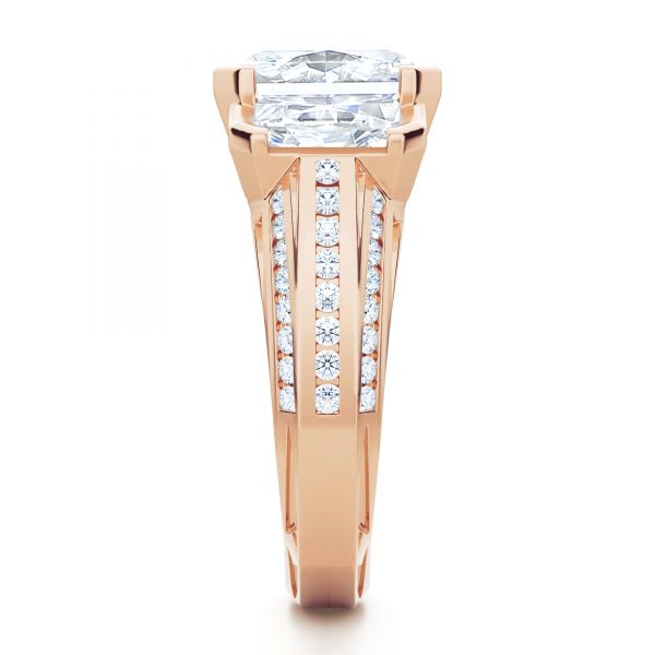 18k Rose Gold 18k Rose Gold Three-stone Radiant Channel Set Engagement Ring - Side View - 107384