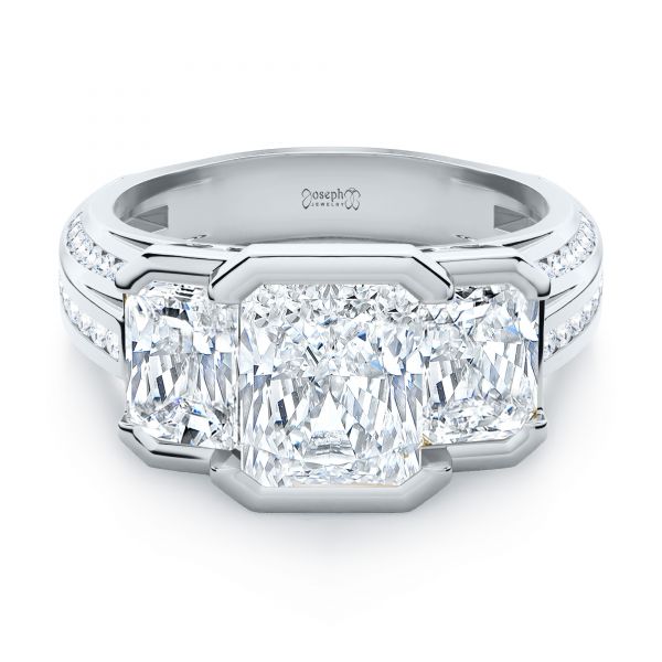 14k White Gold 14k White Gold Three-stone Radiant Channel Set Engagement Ring - Flat View - 107384