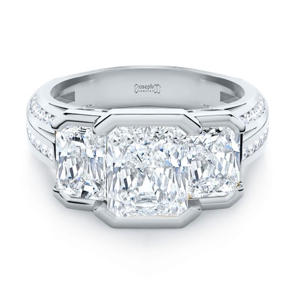  Platinum Platinum Three-stone Radiant Channel Set Engagement Ring - Flat View -  107384 - Thumbnail