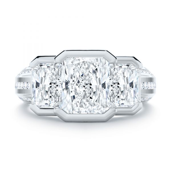 14k White Gold 14k White Gold Three-stone Radiant Channel Set Engagement Ring - Top View - 107384
