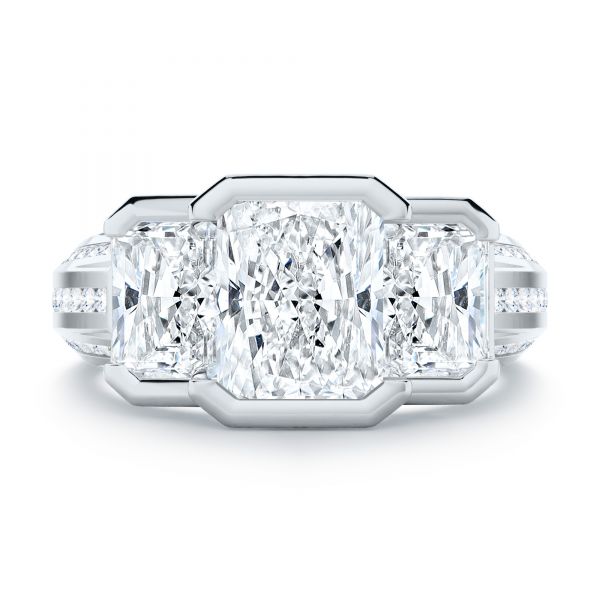  Platinum Platinum Three-stone Radiant Channel Set Engagement Ring - Top View -  107384 - Thumbnail