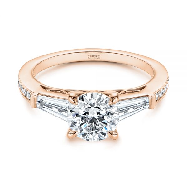 18k Rose Gold 18k Rose Gold Three-stone Tapered Baguette Diamond Engagement Ring - Flat View -  105820 - Thumbnail
