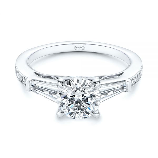 18k White Gold Three-stone Tapered Baguette Diamond Engagement Ring - Flat View -  105820 - Thumbnail