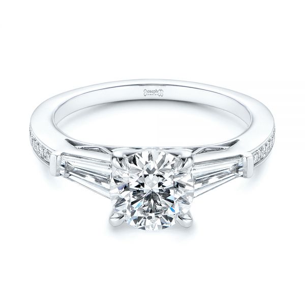 18k White Gold Three-stone Tapered Baguette Diamond Engagement Ring - Flat View - 105820