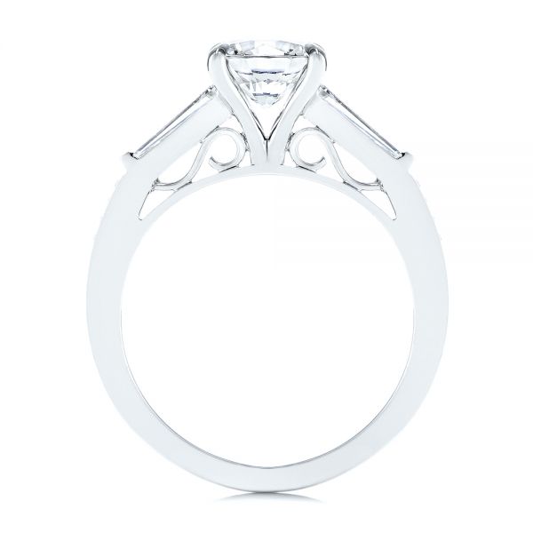 18k White Gold Three-stone Tapered Baguette Diamond Engagement Ring - Front View -  105820 - Thumbnail