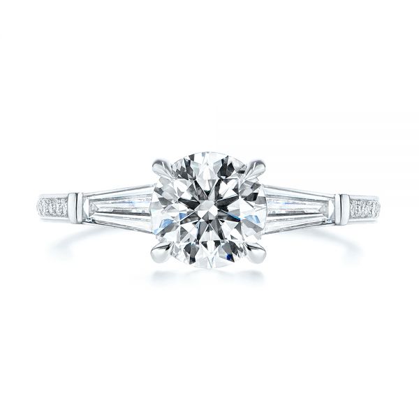 18k White Gold Three-stone Tapered Baguette Diamond Engagement Ring - Top View -  105820 - Thumbnail