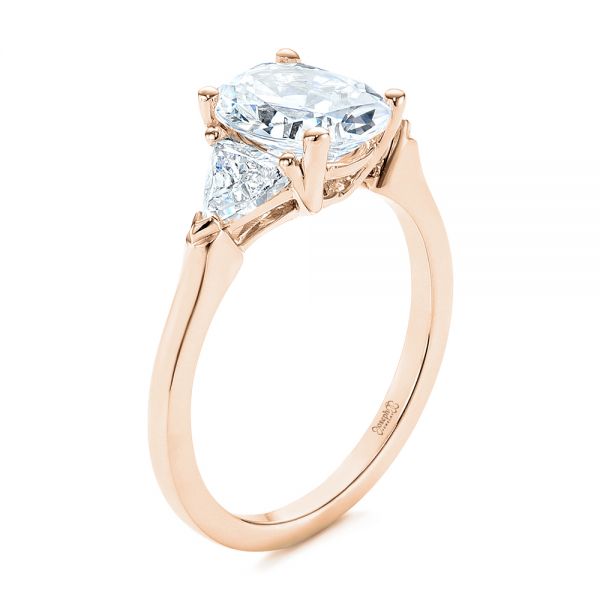 14k Rose Gold 14k Rose Gold Three-stone Trillion And Oval Diamond Engagement Ring - Three-Quarter View - 105800