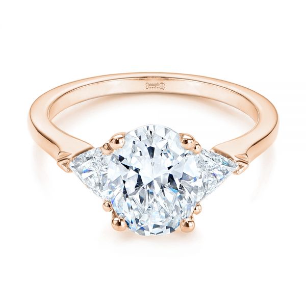 14k Rose Gold 14k Rose Gold Three-stone Trillion And Oval Diamond Engagement Ring - Flat View -  105800